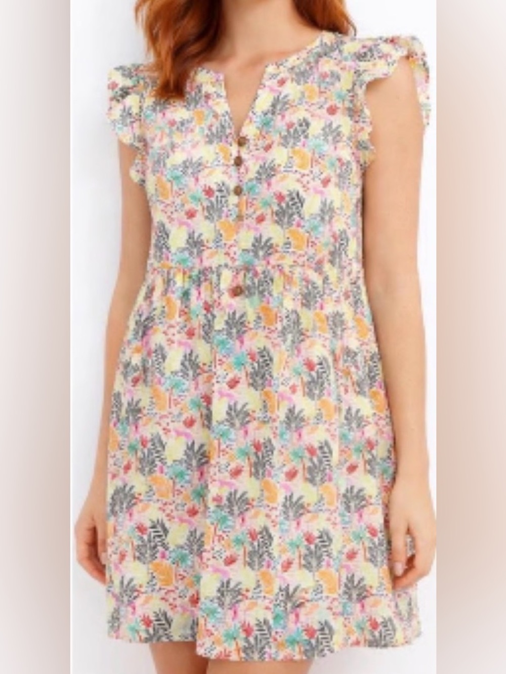 Loft Ann Taylor Women's Paradise Tropical Ruffle Dress Size M EUC